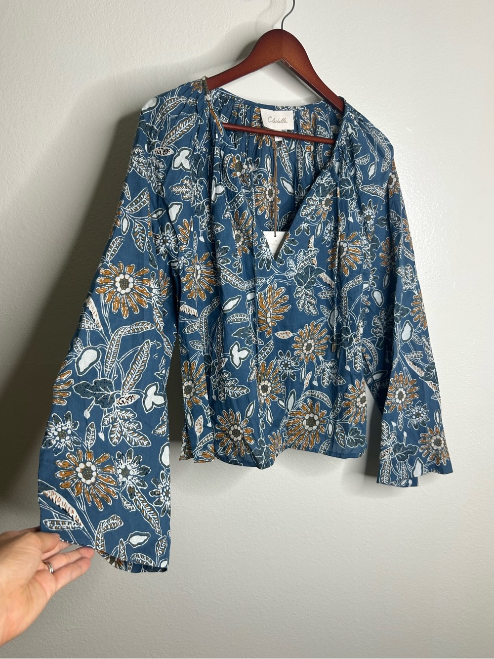 NWT Cleobella 100% Organic Cotton Floral Wide Sleeve Allison Flowy Blouse